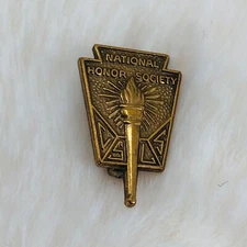 Vtg National Honor Society Gold Tone Lapel Brooch Pin w/ Pendant Loop