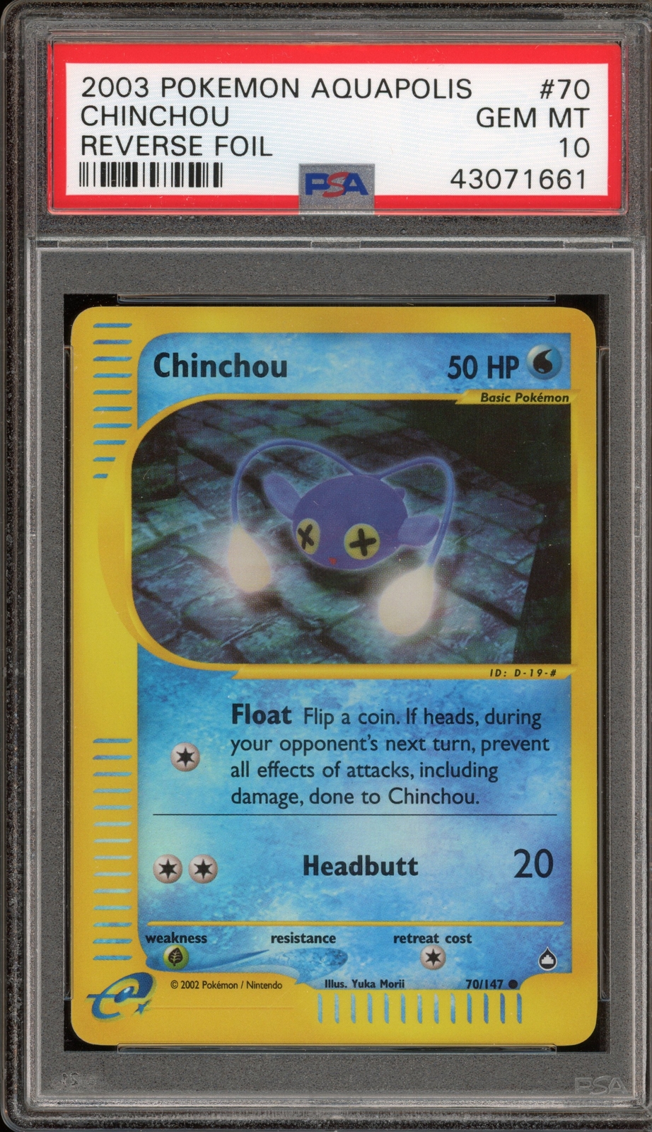 Pokemon Chinchou Aquapolis Reverse Holo #70 PSA 10 Gem Mint