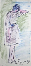 Robert Savary - Original signed drawing - The woman in the purple dress