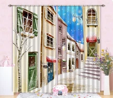 3D Winter Snow House ZHUA1818 Photo Curtain Window Blockout Fabric Amy 2023