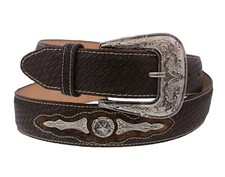 Western Cowboy Belt Ranger Concho Genuine Leather Rodeo Silver Buckle Brown