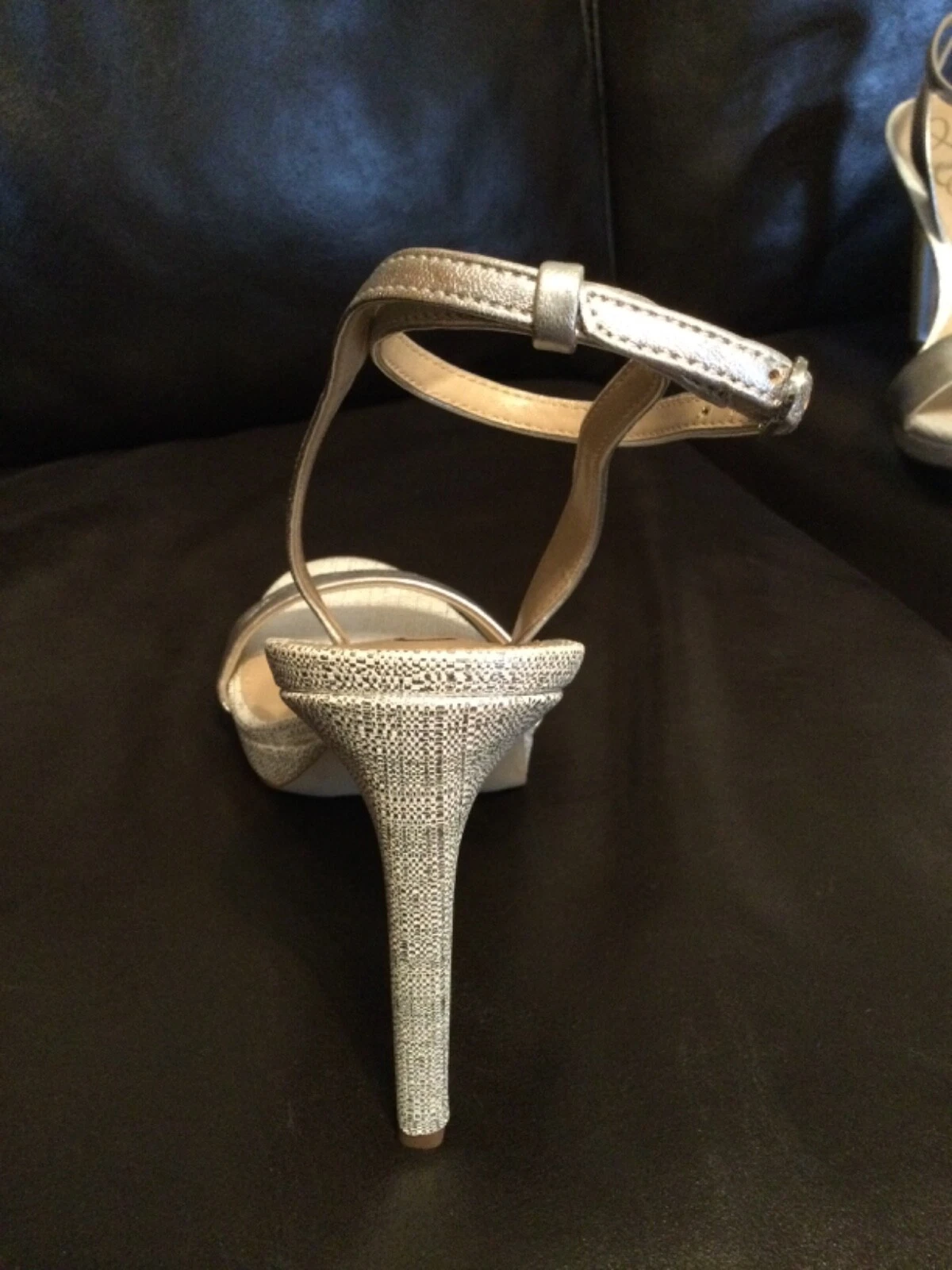 Sam Edelman Silver leather style Jade Women's Stiletto heels sandals NW OB