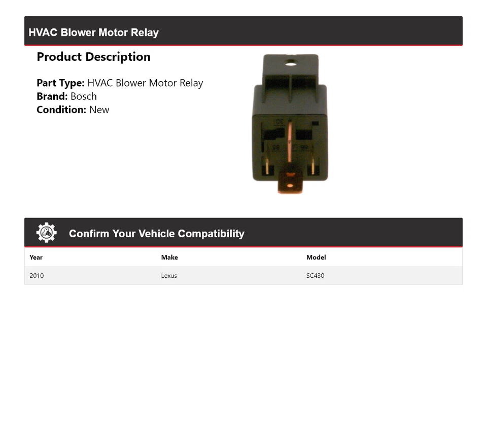 Relé de motor HVAC Bosch 2010 para Lexus SC430 Foto 2 de 4