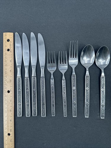 Vintage Kashmir Greta Nasco Stainless Flatware Korea Two-Tone Black Lot 9 Pieces - Picture 10 of 18