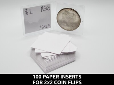 100 Inserts for 2x2 coin flips - acid-free, safe cardstock paper for coins