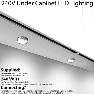 5x LED Küchenschrank Strahler 240V WARMWEISS Aufputz Einbau Licht Set