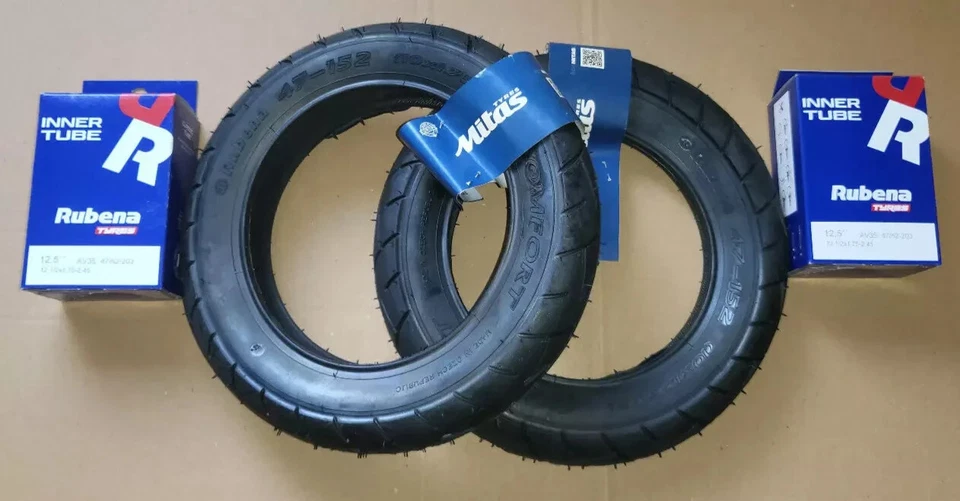 RUBENA 2x Reifen 10"Zoll 10x1.75x2 | 47-152 | Schläuche 45° Kinderwagen Roller