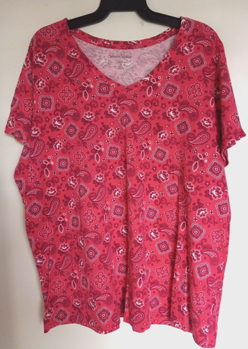 Woman Within rosa geblümte Kurzarm Stretch Bluse Größe 1X (22/24)