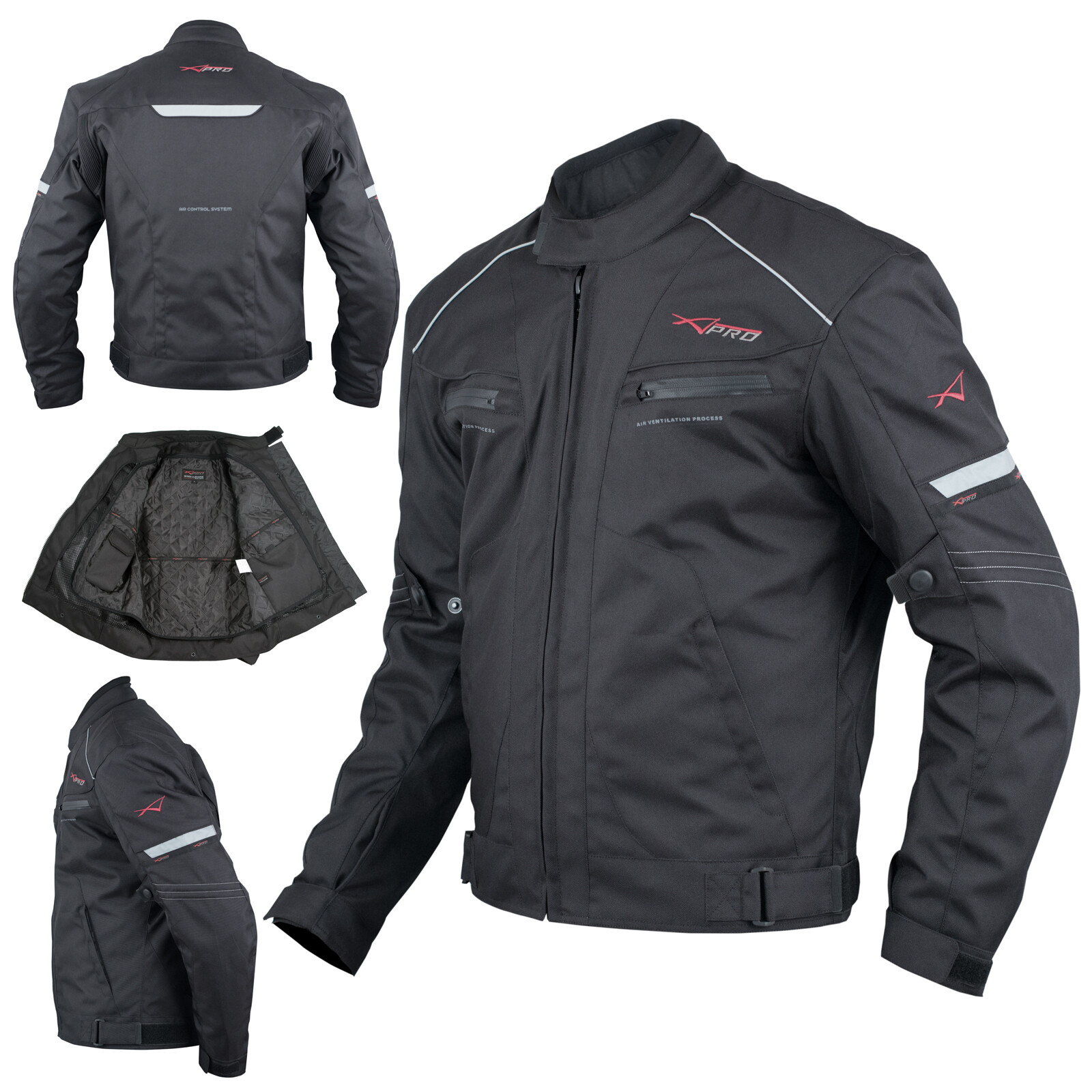 Motorcycle Motorbike Textile Sport Jacket Armour CE Waterproof Black XL
