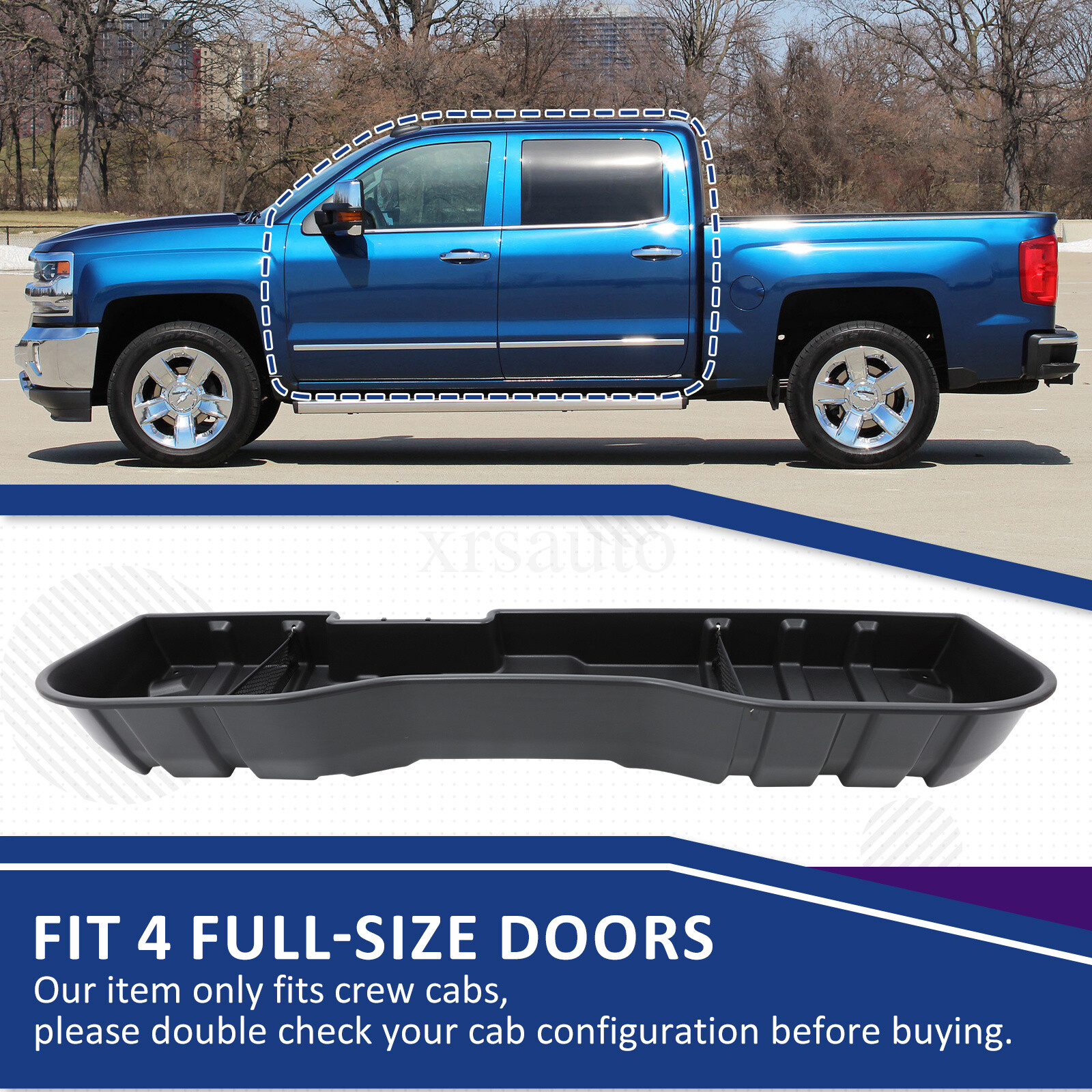 Under Seat Storage Box For 2007-2013 Chevy Silverado / GMC Sierra Extended Cab - Black Plastic Organizer