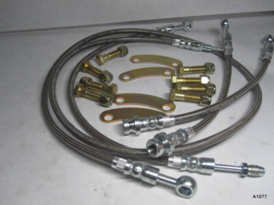 4 Hoses BQUSA FMVSS 106 Braided Brake/Clutch Hose Set w/ Brackets