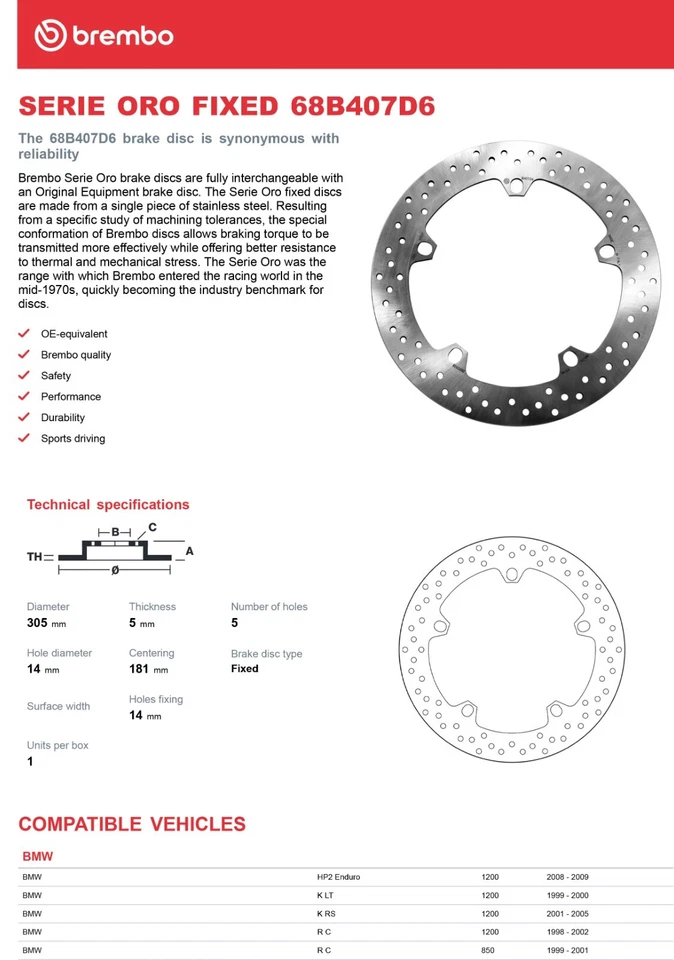 Coppia Dischi Freno Anteriore Brembo Serie Oro BMW R GS (K25) 1200 2004-2012 - Immagine 4 di 4