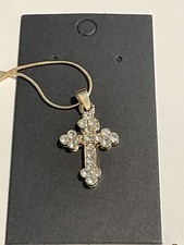 Gold Tone Rhinestone Cross w/ 16  Necklace. New