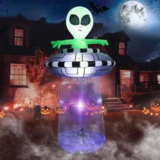 Halloween Inflatable Alien UFO Decoration, 6FT Blow Up Outdoor Yard Decor wit...