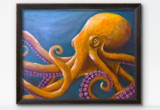CHAVEZ Original Yellow Octopus Painting 16x20 Canvas Modern Nautical Wall Art