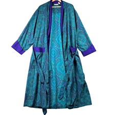 Victorias Secret Vintage Gold Label Paisley Kimono Robe Teal Purple Medium