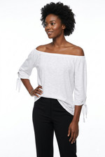 WHITE Women's Casual Relaxed Off The Shoulder Long Sleeve Tee