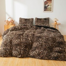Fluffy Faux Fur Duvet Cover Set, 1 Plush Fuzzy Soft Queen Cheetah Print