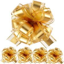 5 PCS Gold Large Pull Bows 7 Inch Ribbon For Gift Wrapping Flower Decor