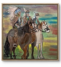 “3 Horsemen” nature Art Oil Painting Acrylic native Art Signed Famous Indian
