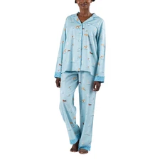 Munki Munki Women's Flannel Notch Collar Pajama Set Convertible Snaps Pant