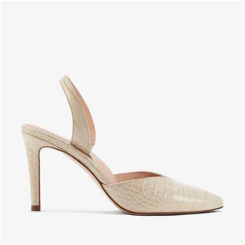 NWOB INEZ Diana Slingback Heels Cream Croco Leather Sz 8 Pointed Toe Comfortable - Photo 2 sur 14