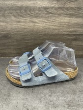 Birkenstock Arizona Sandals Kids Size 4 34 Blue Suede Strap Slide