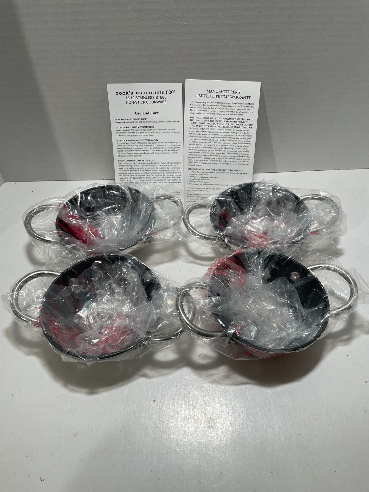 NEW Cook's Essentials Stainless 500 Set of 4 Mini 5 inch Everyday Pans