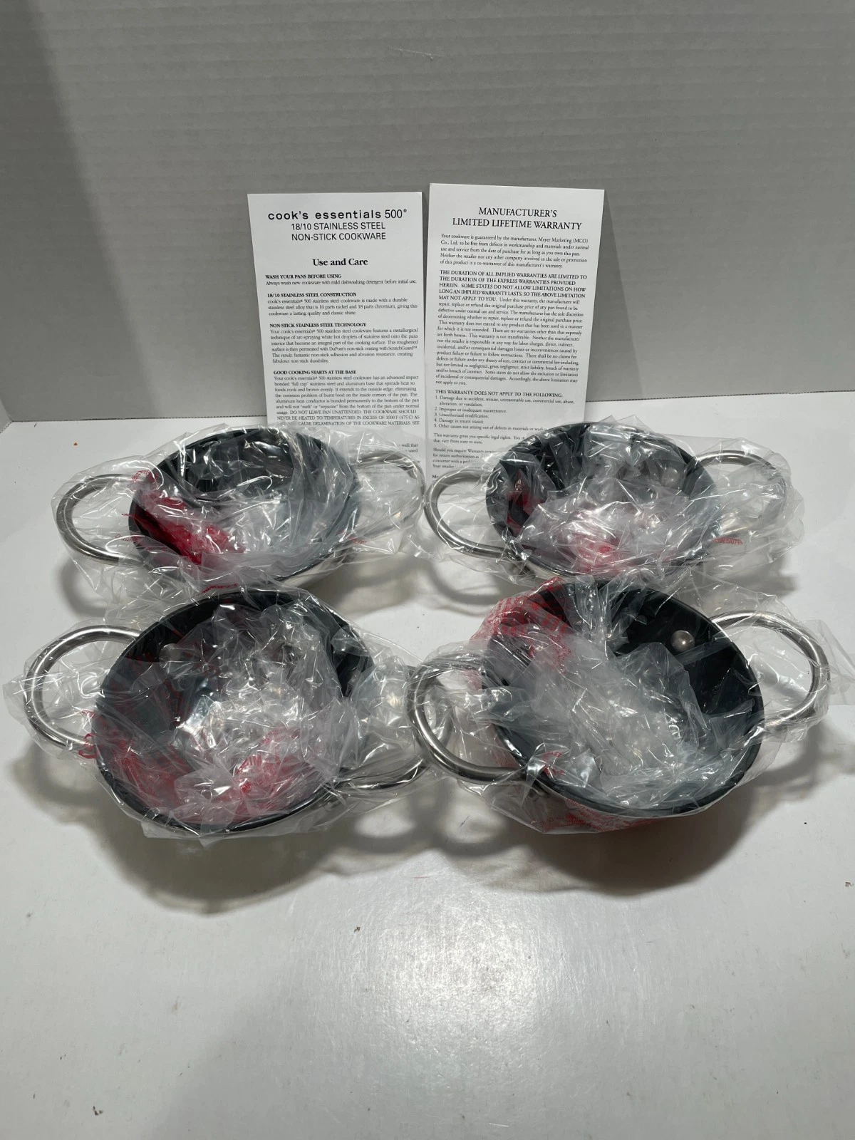 NEW Cook's Essentials Stainless 500 Set of 4 Mini 5 inch Everyday Pans