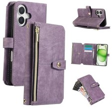 Wallet Case for 9 Card Slots Retro Leather Wallet Flip Cover iPhone 17 Purple