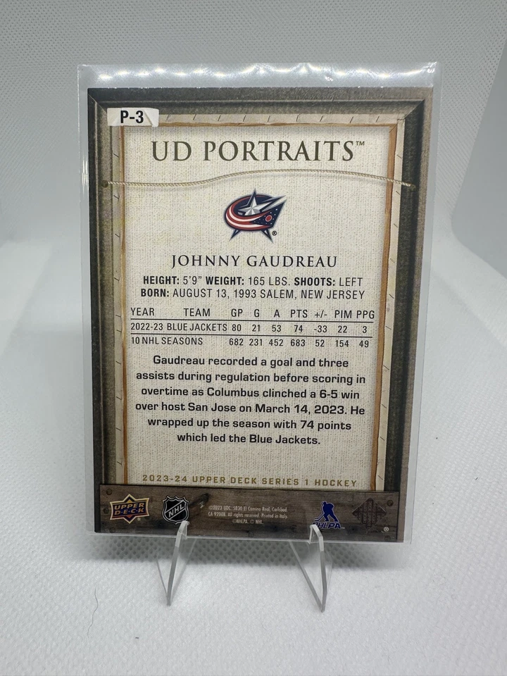 Johnny Gaudreau 2023-24 Upper Deck UD Portraits #P-3 Hockey Card - Image 2 of 4