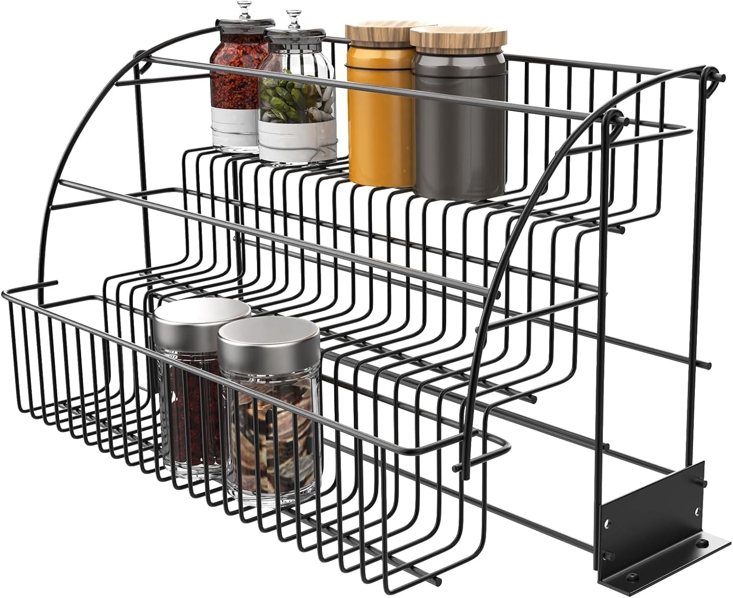 3-Tier Pull Down Spice Rack with Large Capacity Kitchen Storage Shelf Organizer