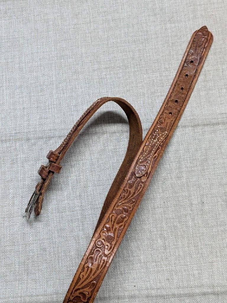 vintage TOOLED buckle belt 34 brown RANGER cowhide leather WESTERN floral scroll
