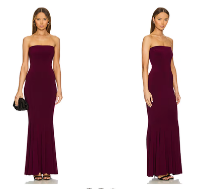 strapless open back dress Norma Kamali Off Shoulder Shirred Fishtail Gown