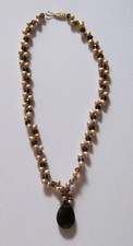 ZALES CHAMPAGNE CULTURED PEARL & SMOKY TOPAZ QUARTZ NECKLACE W/FACETED BRIOLETTE