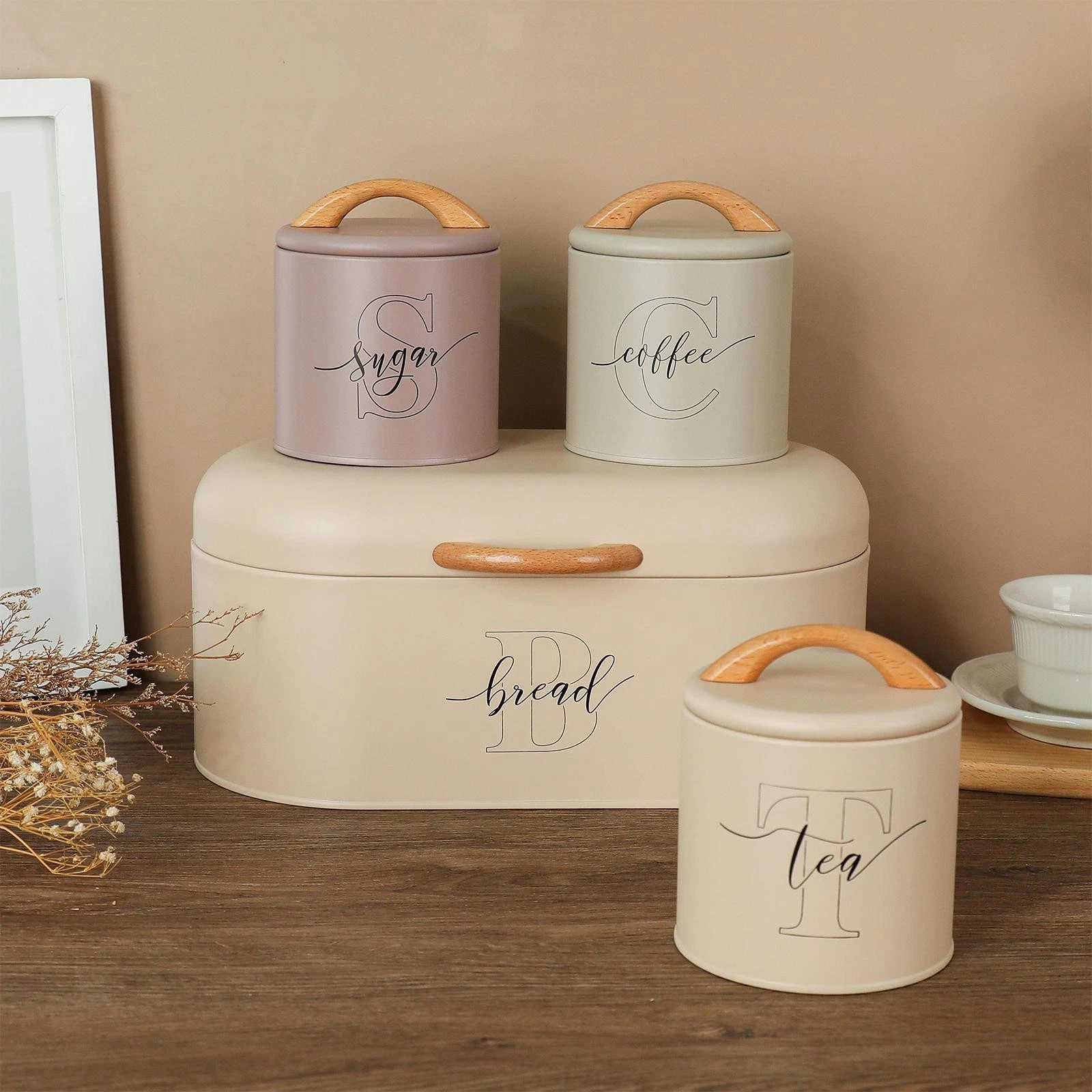 4Pcs Sugar Coffee Tea Canisters Kitchen Canisters Bottles Storage Jars with Lid