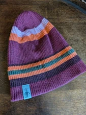 Smartwool Beanie Hat Kid's Merino Wool Maroon Striped Colorblock Gorpcore Camp