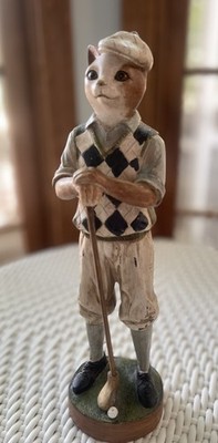 Vintage Anthropomorphic Cat Golfer 1920 Style 12  France Hand Painted Clayre Eef