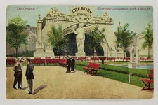 1912 Chicago Riverview Park "The Creation" Archway Men Early Amusements Postcard