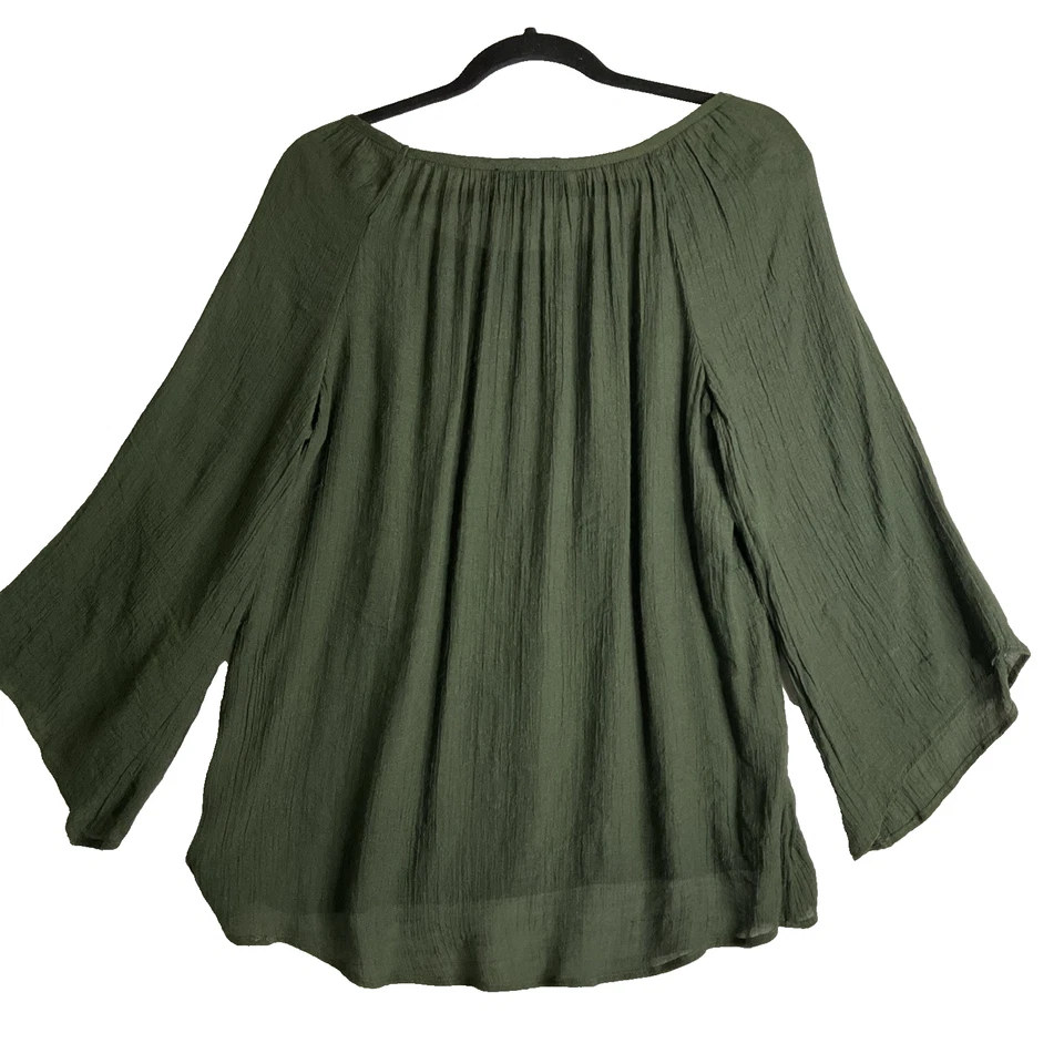 Olive Green Gauzy Semi Sheer Peasant Pullover Blouse Witchy Cottagecore Boho XL - Image 2 of 4