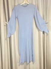 Women’s Gray Ribbed Long Sweater Dress Puff Long  Sleeves Winter Glam City Small