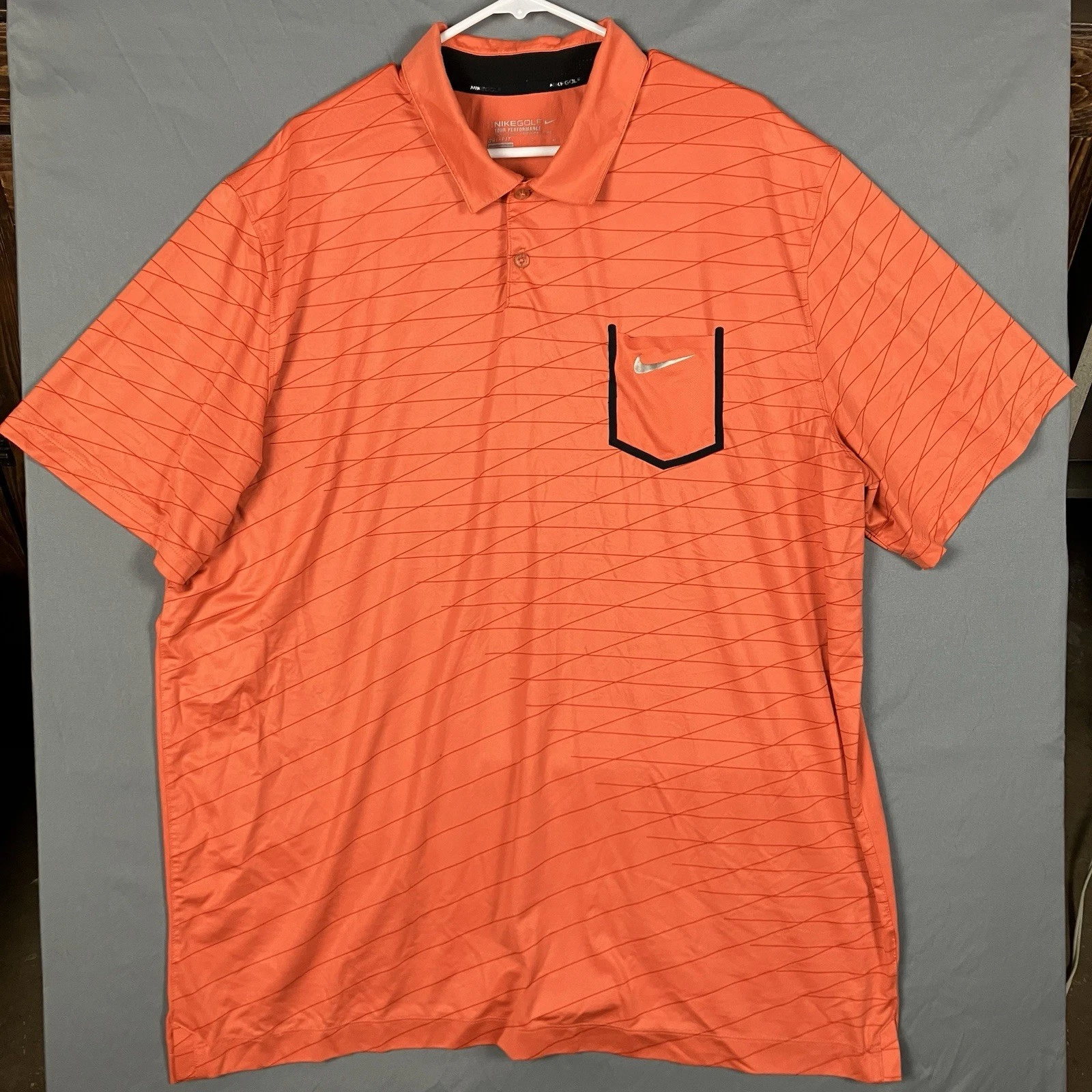 Nike Golf Tour Performance Dri Fit Shirt Mens XXL Orange Pocket Quick Dry