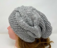 Women Hat Soft Beanie Hand Knit 100  Cashmere Gray color Winter Beret