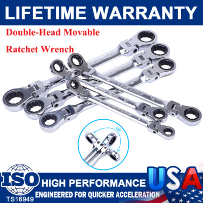 6 Heavy Duty Double Box End Ratcheting Wrench Flex-Head Extra Long Spanner SAE