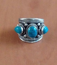 Tibetan Silver Green Turquoise Ring Adjustable