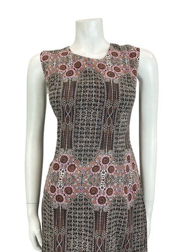 VTG 60S 70S BLACK PINK BROWN WHITE GEOMETRIC PSYCHEDELIC FLORAL MIDI DRESS 10 - Picture 4 of 11