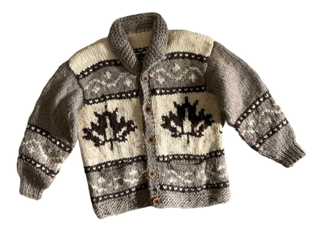 VTG NATIVE CANADIAN HAND KNIT COWICHAN CARDIGAN SALISH INDIAN