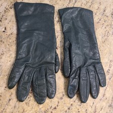 Vintage Womens Size M Green Soft Leather Cashmere Lined 10" Gloves