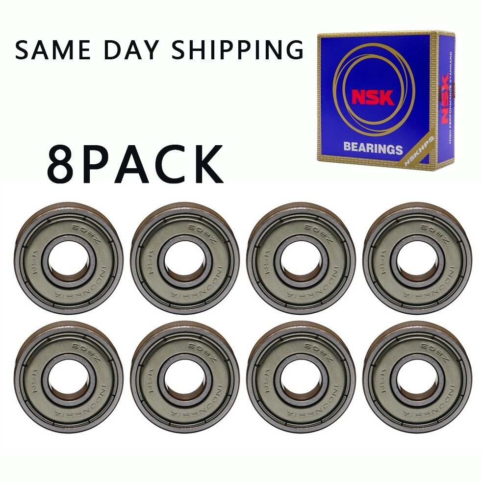 Qty.8) NSK 608ZZ Precision Bearings 8X22X7mm,Rotating Quiet High