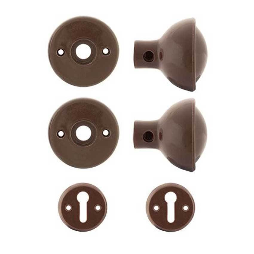 TSS Round Plastic Mortice Sahlock Knob Set Brown (TSSRKSETPLASBW)